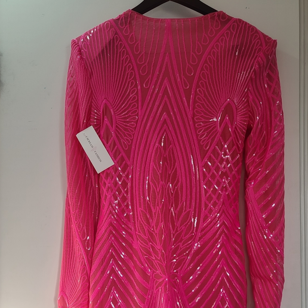 Hot pink Sequin Plunging Neckline Bodycon mini Dress